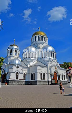 Alexander-Nevski-Kathedrale (auch bekannt als Kathedrale des Hl. Fürsten Alexander Newski) in Kamyanets-Podilski, Ukraine. Es wurde 1893 erbaut. Stockfoto