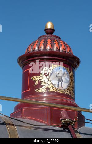 Johnny Appleseed Gemälde auf der Kuppel der Lokomotive 119 Replik, Golden Spike National Historic Park, Utah. Stockfoto