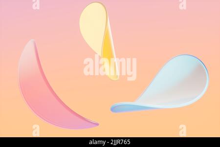 Abstrakte Glaskurven mit verlaufendem Hintergrund, 3D Rendering. Digitale Zeichnung des Computers. Stockfoto
