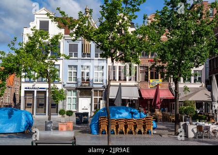 Ein malerischer Blick auf die typischen bunten flämischen Häuser von Gent, Belgien Stockfoto