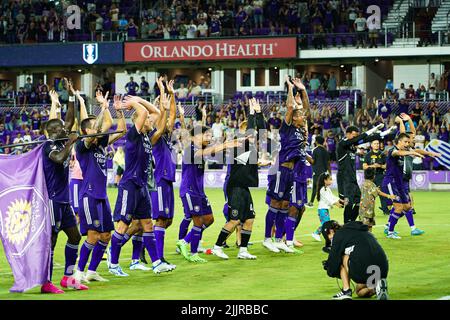 Orlando, Florida, USA, 27. Juli 2022, Spieler des Orlando City SC feiern den Sieg im Exploria Stadium. (Foto: Marty Jean-Louis) Stockfoto