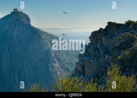 A beautiful view of the castle of Monfrague in Monfrague NP, Extremadura, Spain Stock Photo