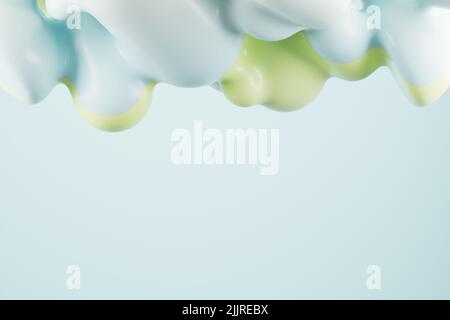 Abstrakte flüssige farbige Formen auf blauem Hintergrund 3D Render. Stockfoto