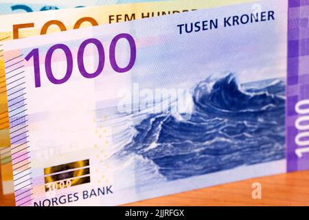 Norwegisches Geld - Krone ein geschäftlicher Hintergrund Stockfoto