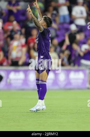 Orlando, FL: Während des Spiels Lamar Hunt U.S. Open Cup im Halbfinale der MLS, Mittwoch, 27. Juli 2022, im Exploria Stadium. Orlando City schlug die Red Bulls 5 Stockfoto