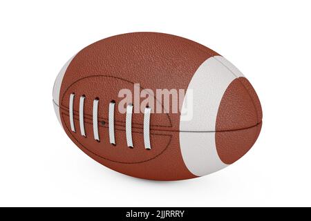 Roter klassischer Rugby Ball aus altem Leder auf weißem Hintergrund. 3D Rendering Stockfoto
