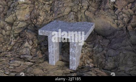 Eine Illustration des griechischen buchstabens pi aus tridimensionsioanl Beton über einem Felsenhintergrund Stockfoto