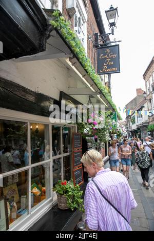 Frau beim Schaufensterbummel im Zentrum von York, Yorkshire, EnglandUK, Sommer 2022 Stockfoto