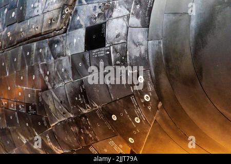 Detaillierte Aufnahme der Hitzeabschirmung des Discovery Space Shuttle Stockfoto