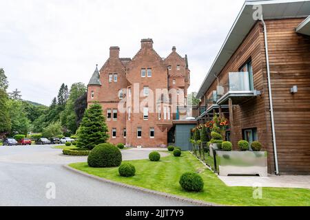Das Fonab Castle in Pitlochry ist ein 5-Sterne-Luxushotel in der Nähe von Pitlochry im Hochland Perthshire, Schottland, Großbritannien Stockfoto