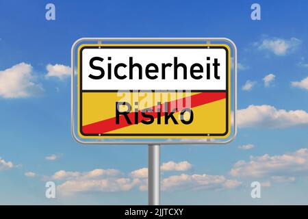 Straßenschild mit Sicherheit über Risiko als Konzept Stockfoto