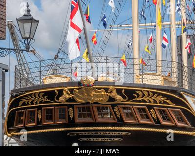 Der aufwendige Heckabschnitt der historischen SS Great Britain von Brunel im Dock von Bristol Stockfoto