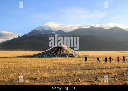 Eine schöne Aussicht auf Grasland unter dem Kailash Berg Stockfoto