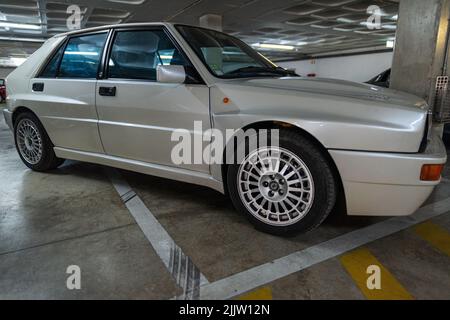 Der Automobilhersteller Lancia Modell Delta HF Integrale 'Evoluzione' präsentierte sich auf dem Frankfurter Automobilsalon im September 1991 Stockfoto