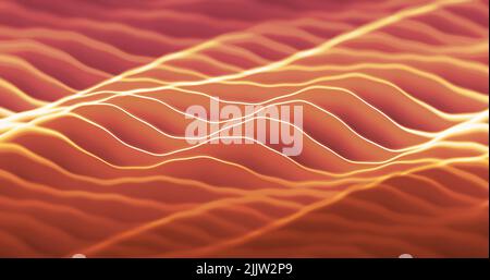 Ein abstrakter orangefarbener Wellenhintergrund mit Details und verschwommenem Teil Stockfoto