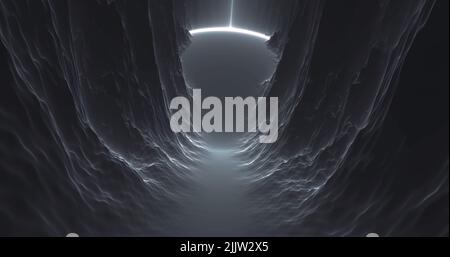 Ein 3D Render Design eines dunklen unheimlichen Tunnels mit Licht am Ende Stockfoto
