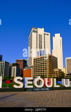 Südkorea, Seoul, Jung-gu, Seoul Plaza, Rathausplatz Stockfoto