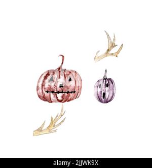 Handgezeichnete gruselige halloween Kürbisse Stockfoto