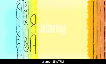Digitale malerische Wiedergabe von komplexen bunten geometrischen Mustern in Aquarell- und Tintenstil auf Papierleinwand - helle abstrakte künstlerische konzeptuelle Stockfoto