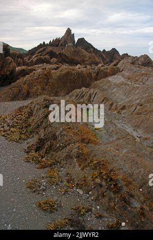 Ilfracombe Bucht und Strandfelsen aus Tunneln zu Fuß Stockfoto