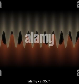 Illustration mehrerer Wellen, die durch viele kleine digitale vertikale Linien oszillieren oder überlappen abstraktes dekoratives modernes Design auf schwarzem Hintergrund Stockfoto