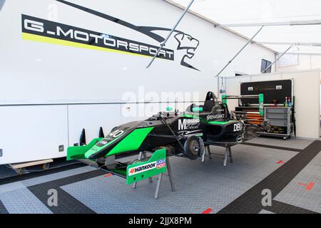 Formel Auto in der Werkstatt keine Menschen. Vallelunga, Italien, oktober 29 2021. Amerikanisches Fest von Rom Stockfoto