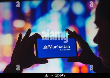 Brasilien. 28.. Juli 2022. In dieser Abbildung wird das Manhattan Associates-Logo auf einem Smartphone-Bildschirm angezeigt. (Bild: © Rafael Henrique/SOPA Images via ZUMA Press Wire) Stockfoto