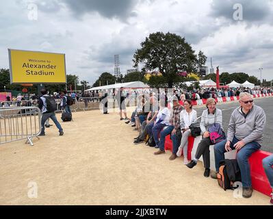 Birmingham, Großbritannien. 28.. Juli 2022. Birmingham, Großbritannien, 28.. Juli 2022; Common Wealth Games die Vorbereitung im Alexander Stadium vor der Eröffnungszeremonie Credit: Seshadri SUKUMAR/Alamy Live News Stockfoto