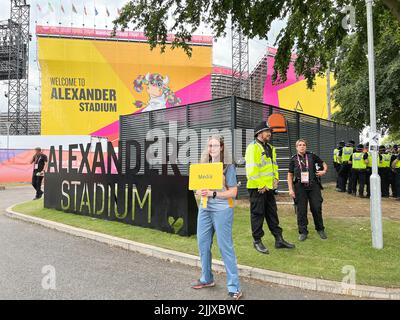 Birmingham, Großbritannien. 28.. Juli 2022. Birmingham, Großbritannien, 28.. Juli 2022; Common Wealth Games die Vorbereitung im Alexander Stadium vor der Eröffnungszeremonie Credit: Seshadri SUKUMAR/Alamy Live News Stockfoto