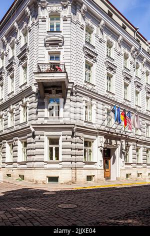 Das luxuriöse 5-Sterne-Hotel Telegraaf (ursprünglich ein Postamt) in der Vene Street 9 in der Altstadt von Tallinn, der Hauptstadt Estlands Stockfoto