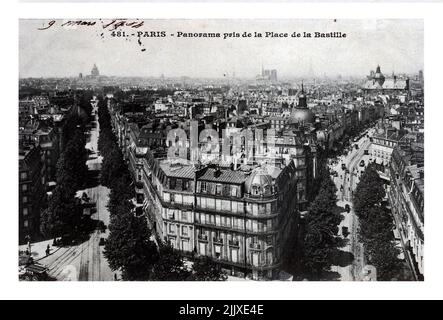 Paris Luftbild Stadt Panorama, um 1904. Vintage Postkarte gedruckt in Frankreich isoliert Stockfoto