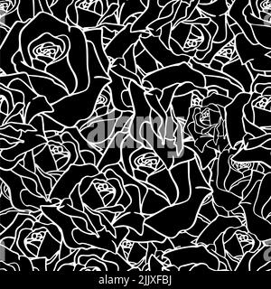 Schwarz-Weiß nahtlose florale asymmetrische Muster, monochrome Wiederholung Muster, Textur, Design Stockfoto