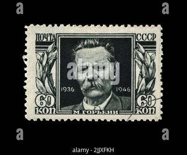 Maxim Gorki aka Alexei Maximovich Peschkow (1868-1936), berühmter russischer Schriftsteller, Dramatiker, Politiker, um 1946. Abgesagte Briefmarke gedruckt in der UdSSR Stockfoto