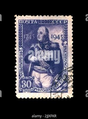 Michail Kutuzov (1745-1813), Feldmarschallprinz, berühmter russischer Militärkommandant, um 1945. Abgesagte Briefmarke gedruckt in der UdSSR Stockfoto