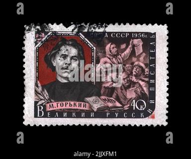 Maxim Gorki aka Alexei Maximovich Peschkow (1868-1936), berühmter russischer Schriftsteller, Dramatiker, Politiker, um 1956. Abgesagte Briefmarke gedruckt in der UdSSR Stockfoto