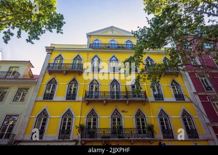 Farbenfrohe Apartments an der Avenida la Liberdade, Lissabon, Portugal Stockfoto
