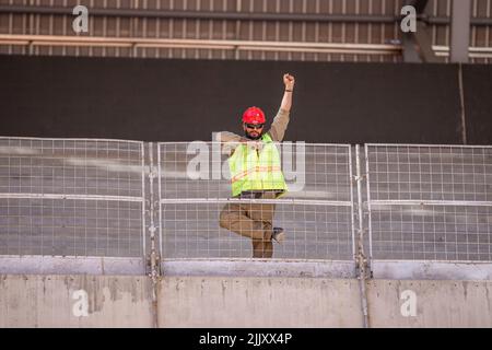 Belo Horizonte, Brasilien. 28.. Juli 2022. Technischer Besuch in der MRV Arena, die bereits 70 % der Arbeiten abgeschlossen hat. Die Arena gehört Clube Atlético Mineiro und wird eine Kapazität für 46 Fans haben. Die Testveranstaltung wird zum Vereinsjubiläum im Jahr 2023 stattfinden. Quelle: Hanna Gabriela/FotoArena/Alamy Live News Stockfoto