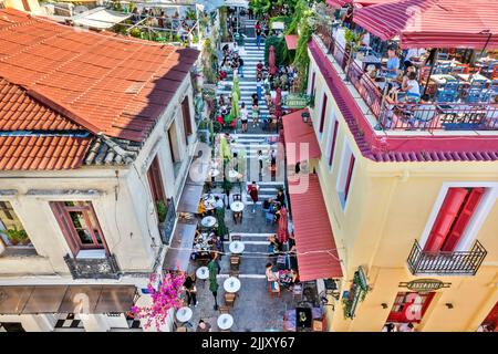 Die berühmten Stufen der Mnisikleous Straße, Plaka Nachbarschaft (die "Nachbarschaft der Götter"), historisches Zentrum oder Athen, Attika, Griechenland. Stockfoto