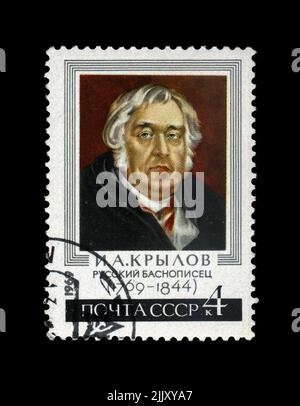 Ivan Krylov (1769-1844), berühmter Fabel-Schriftsteller, um 1969. In der UdSSR abgestempelter Vintage-Briefmarke Stockfoto
