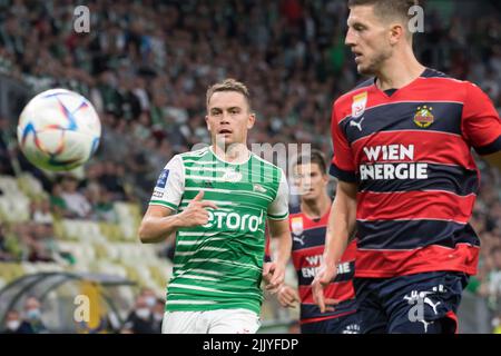 Danzig, Polen. 28.. Juli 2022. UEFA Europa Conference League 2. Qualifying Round Spiel Lechia Danzig gegen Rapid Vienna 1:2 (0:0, 1:2) © Wojciech Strozyk / Alamy Live News Stockfoto