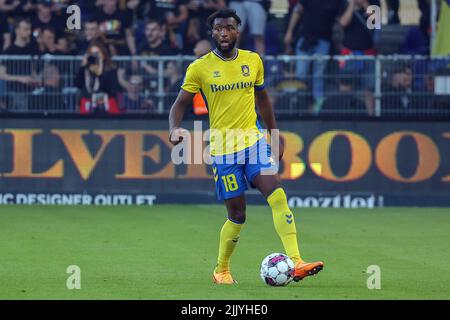 Broendby, Dänemark. 28.. Juli 2022. Kevin Tshiembe (18) von Broendby, WENN er während des Qualifikationsspiel der UEFA Europa Conference League zwischen Broendby IF und Pogon Szczecin im Broendby Stadion in Broendby gesehen wurde. (Foto: Gonzales Photo/Alamy Live News Stockfoto