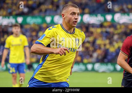 Broendby, Dänemark. 28.. Juli 2022. Josip Radosevic (22) aus Broendby, WENN er während des Qualifikationsspiel der UEFA Europa Conference League zwischen Broendby IF und Pogon Stettin im Broendby Stadion in Broendby gesehen wurde. (Foto: Gonzales Photo/Alamy Live News Stockfoto