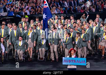 BIRMINGHAM, GROSSBRITANNIEN. 28. Juli 2022. Aufnahme während der Eröffnungszeremonie von Birmingham 2022 - Commonwealth Games im Alexander Stadium am Donnerstag, 28. Juli 2022 in BIRMINGHAM, GROSSBRITANNIEN. Kredit: Taka Wu/Alamy Live Nachrichten Stockfoto