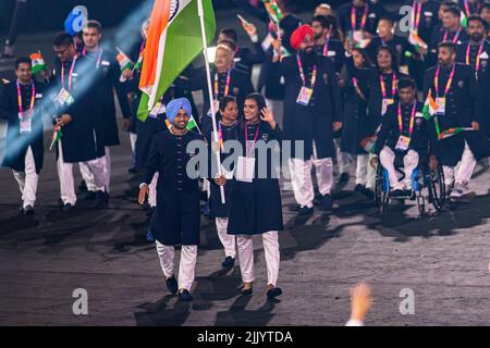 BIRMINGHAM, GROSSBRITANNIEN. 28. Juli 2022. Aufnahme während der Eröffnungszeremonie von Birmingham 2022 - Commonwealth Games im Alexander Stadium am Donnerstag, 28. Juli 2022 in BIRMINGHAM, GROSSBRITANNIEN. Kredit: Taka Wu/Alamy Live Nachrichten Stockfoto