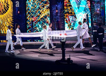 BIRMINGHAM, GROSSBRITANNIEN. 28. Juli 2022. Aufnahme während der Eröffnungszeremonie von Birmingham 2022 - Commonwealth Games im Alexander Stadium am Donnerstag, 28. Juli 2022 in BIRMINGHAM, GROSSBRITANNIEN. Kredit: Taka Wu/Alamy Live Nachrichten Stockfoto