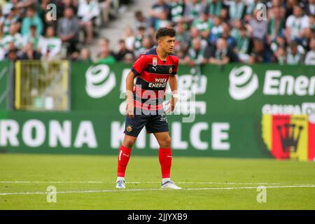 Danzig, Polen. 28.. Juli 2022. Bernhard Zimmermann sah in Aktion während des UEFA Europa Conference League-Spiels zwischen Lecha Danzig und SK Rapid Vienna in Danzig. (Endergebnis; Lechia Gdansk 1:2 SK Rapid Vienna) Credit: SOPA Images Limited/Alamy Live News Stockfoto