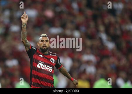 Arturo Vidal do Flamengo, durante a partida entre Flamengo e Athletico, pelas quaras de final da Copa do Brasil 2022, no Estádio do Maracanã nesta quara-feira 27. Stockfoto