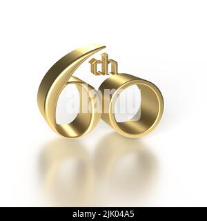 Golden 60. 3D Render Text auf einem Iridesent Hintergrund. Stockfoto