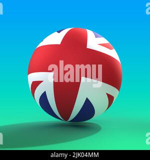England Football 3D Render auf blauem und grünem Hintergrund Stockfoto