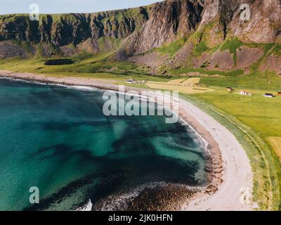 Unstad Beach auf den Lofoten Inseln in Norwegen Stockfoto